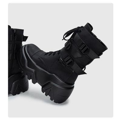 Stivaletti alla Caviglia da Donna Autunno Pelle Scarpe Chunky Donna Alta Piattaforma Sneakers Traspiranti Zeppe con Suola Spessa 9CM Stivali da Motociclista
