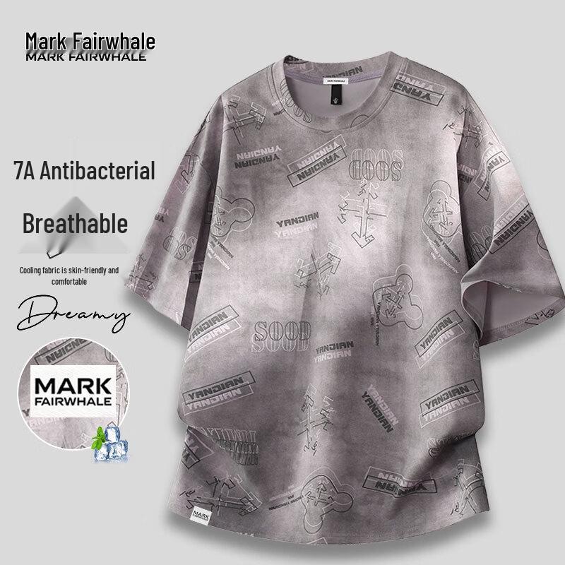

MARK FAIRWHALE Men s Trendy Ice Silk Quick-Dry Round Neck Short Sleeve T-Shirt L