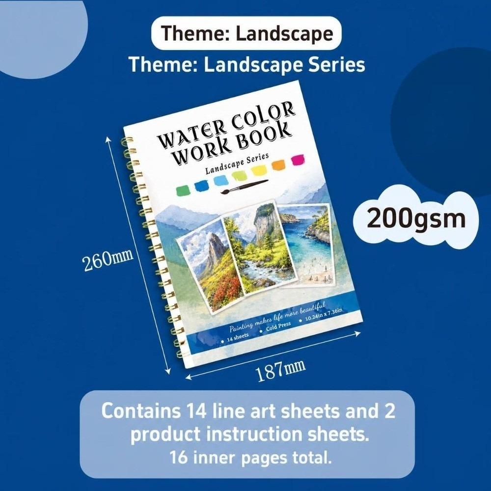 Spiral-Bound Watercolor Workbook Flower Scenery Animal Coloring Sketchbook Painting
