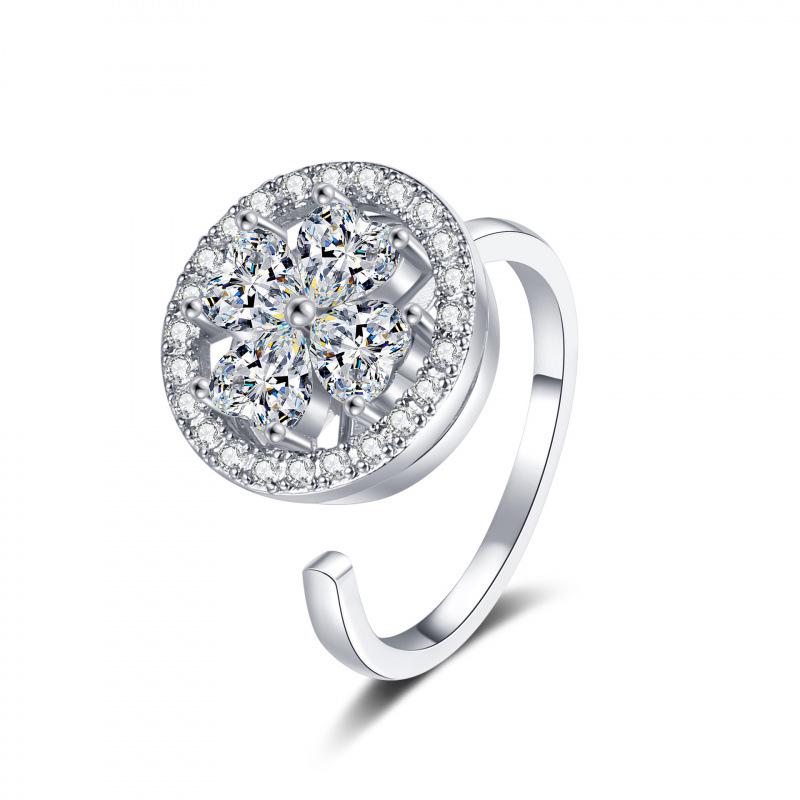 Adjustable Lucky Clover Rotating Ring for Anxiety Relief – Open Style Finger Ring