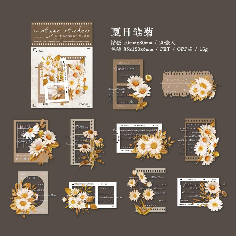 

JIAMEI 30pcs/pack Transparent PET Flower Stickers Retro Film DIY Scrapbooking Decor Junk Journal Supplies Sticker Stationery