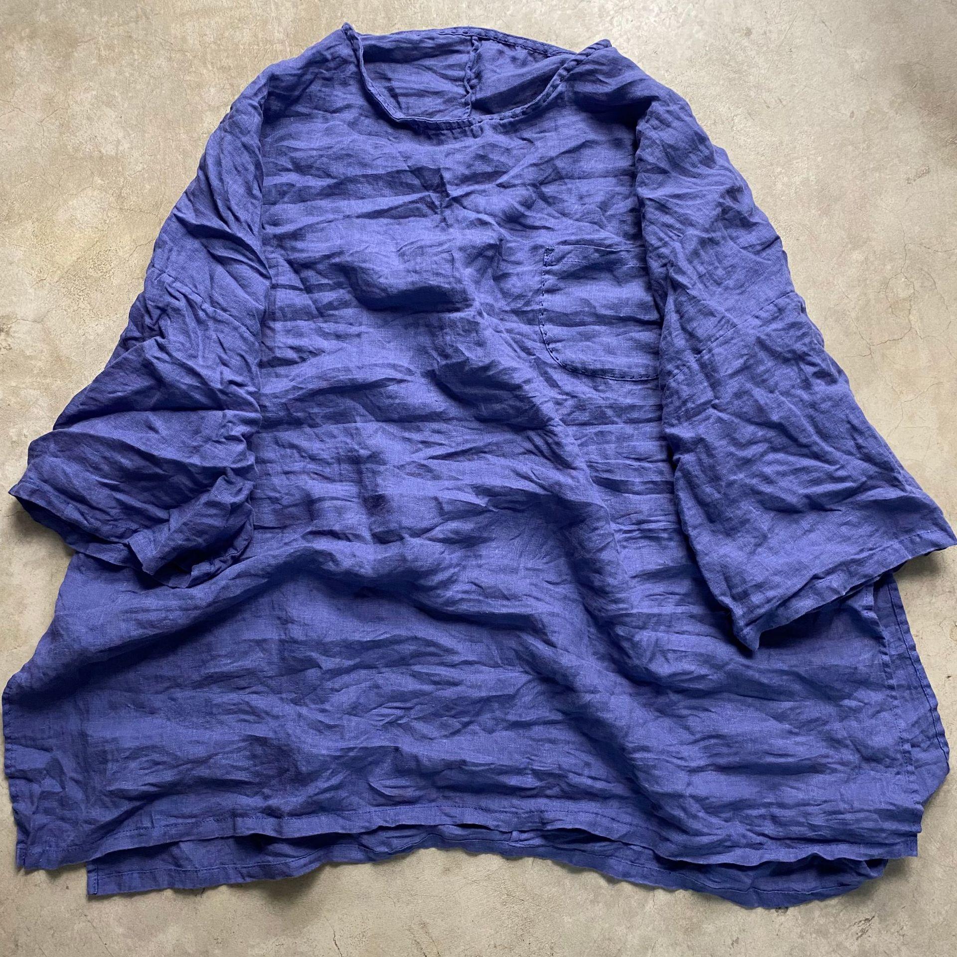 

Johnature Women Vintage T-Shirts Irregular Length Solid Color Autumn O-Neck Long Sleeve Loose T-Shirts One Size синий