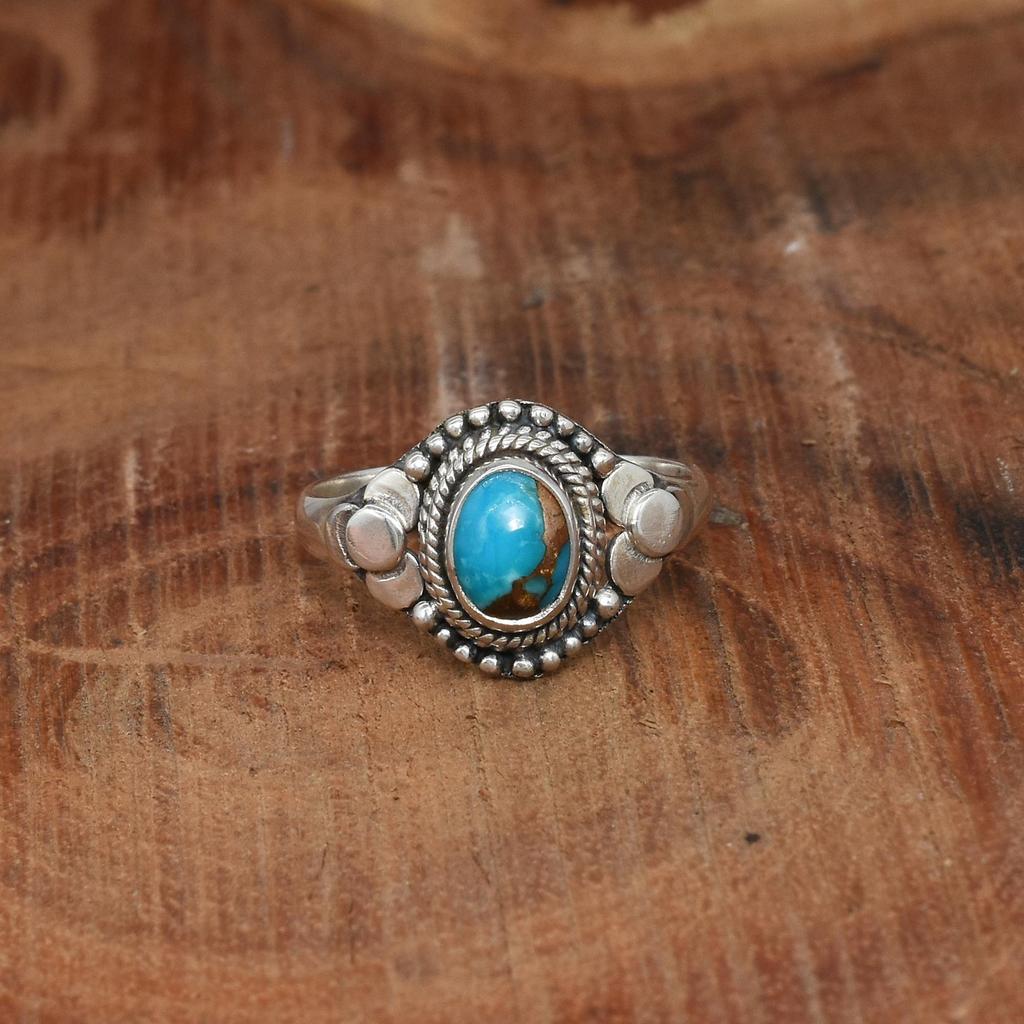 Blue Copper Turquoise Gemstone Silver Ring, Handmade Silver Jewelry Ring, 925 Sterling Silver Ring, Solid Silver Ring, 6 3/4 US, Gift For Her