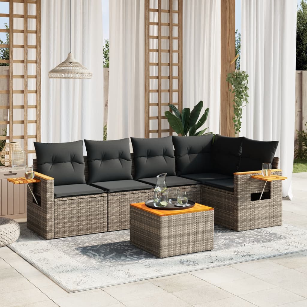 Vidaxl 6-Cz. Garden Furniture Set With Cushions, Grey, Poly Rattan