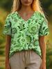 Summer Women's T-Shirt Bohemian Style 3d Print Casual Short-Sleeved V-Neck Loose Women's Clothes