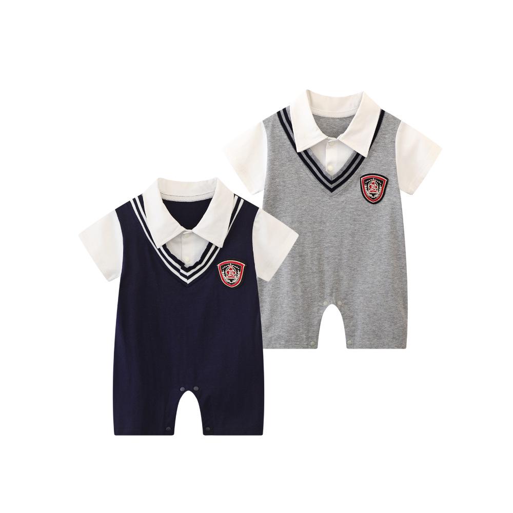 Trendy Summer Lapel Baby Boy Romper – Stylish Infant Crawling Suit for One-Year-Olds