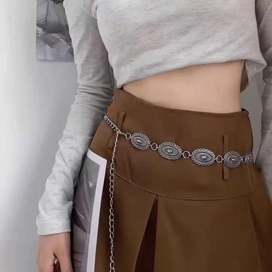 Women Waist Chain Bohemia Style Adjustable Denim Belt Alloy Polished Edge Waist Strap Jewelry Accessories
