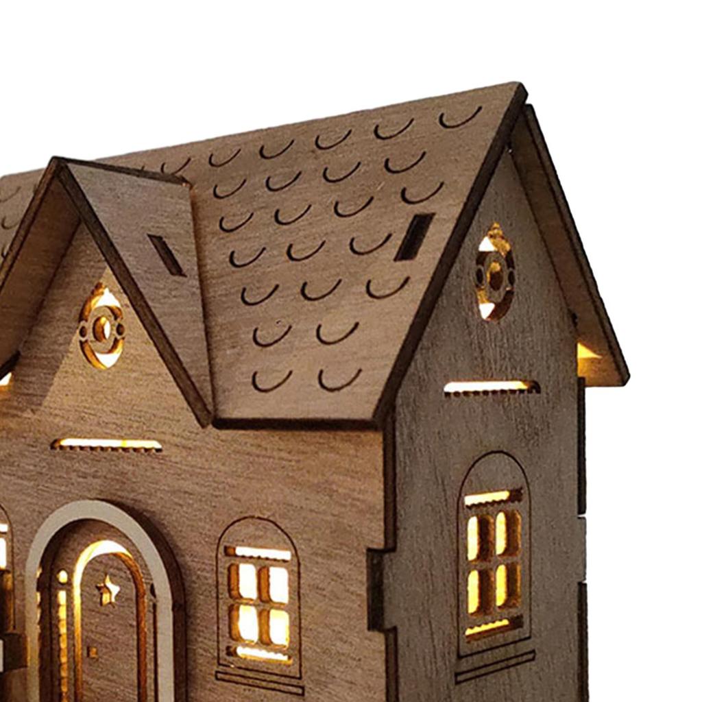 Light up rustic, illuminated Christmas wooden house for home table celebration