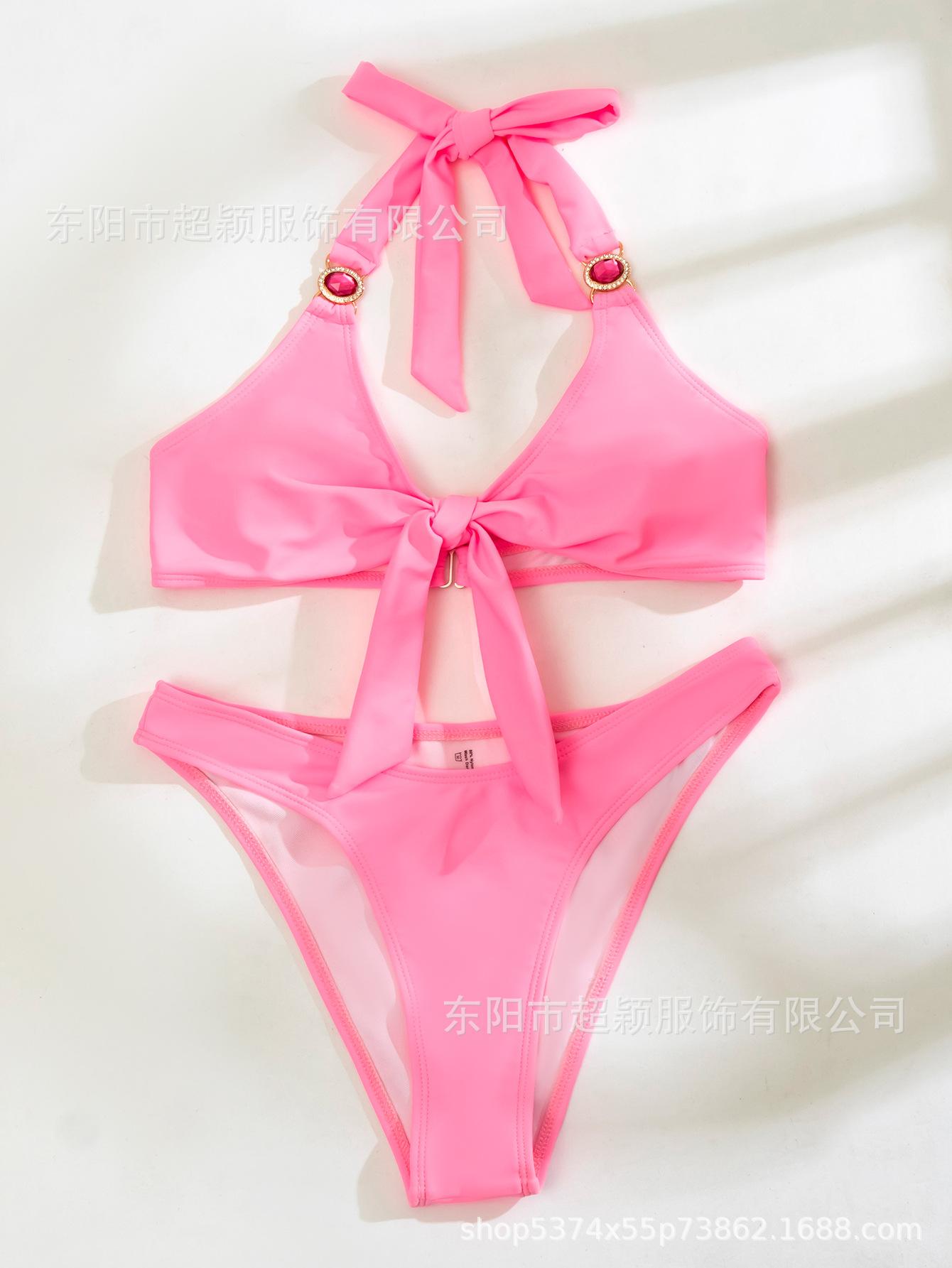 Ou Beautiful Woman Split Solid Color Gather Deep V Tether Halter Ebay Bikini Bikini S