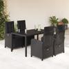 Vidaxl 5-Cz. Gartenmöbel-Set mit Kissen, Schwarz, Polyrattan