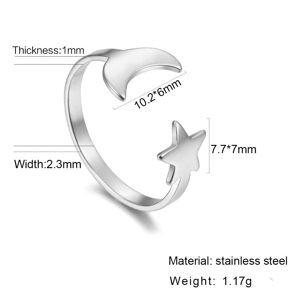 Lovely Moon Star Stainless Steel Ring Women Resizable Casual Finger Rings Anniversary Gift Jewelry