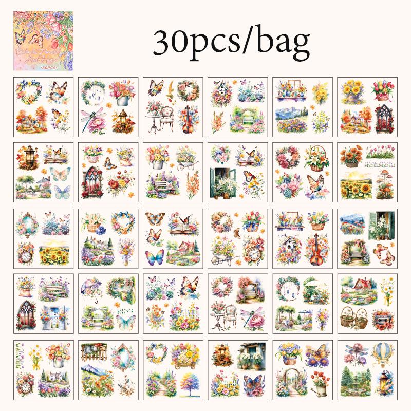 

30 листов/упаковка тематическая наклейка «Бабочка-цветок» книга творческий справочник материал DIY иллюстрированная книга календарь скрапбукинг фоторамка наклейки