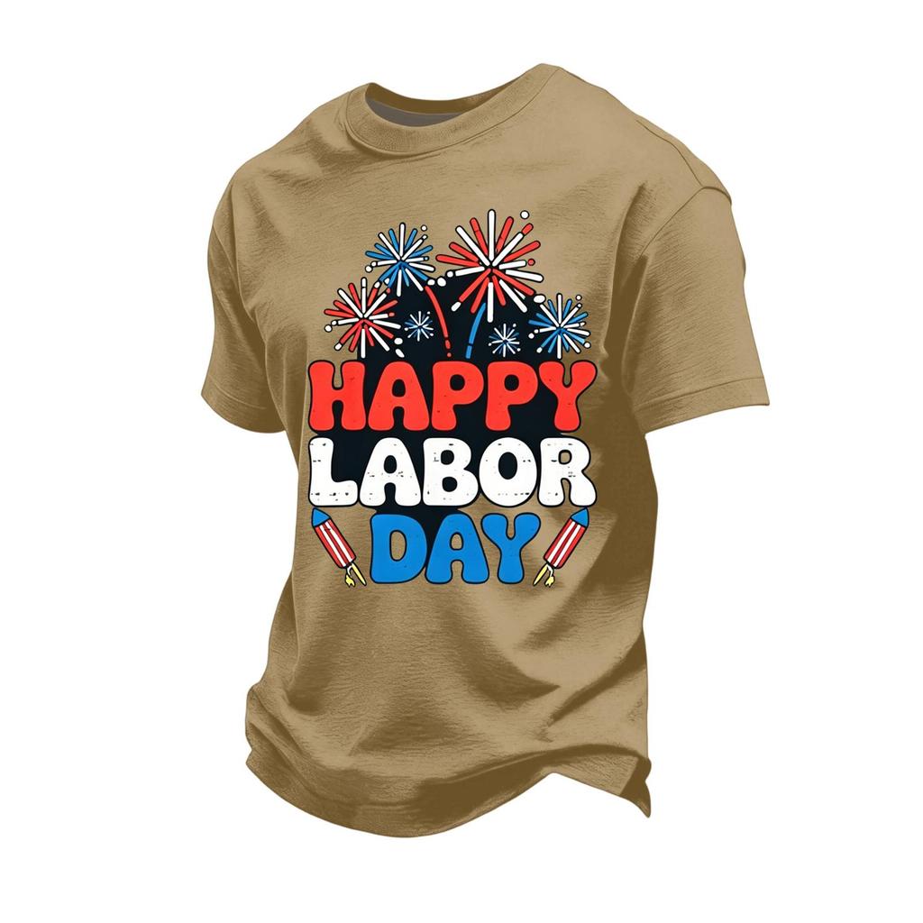 Men's Loose Fit Casual Short Sleeve T Shirt Labor Day Graphic Print Crew Neck Cotton Blend Top for Everyday Wear