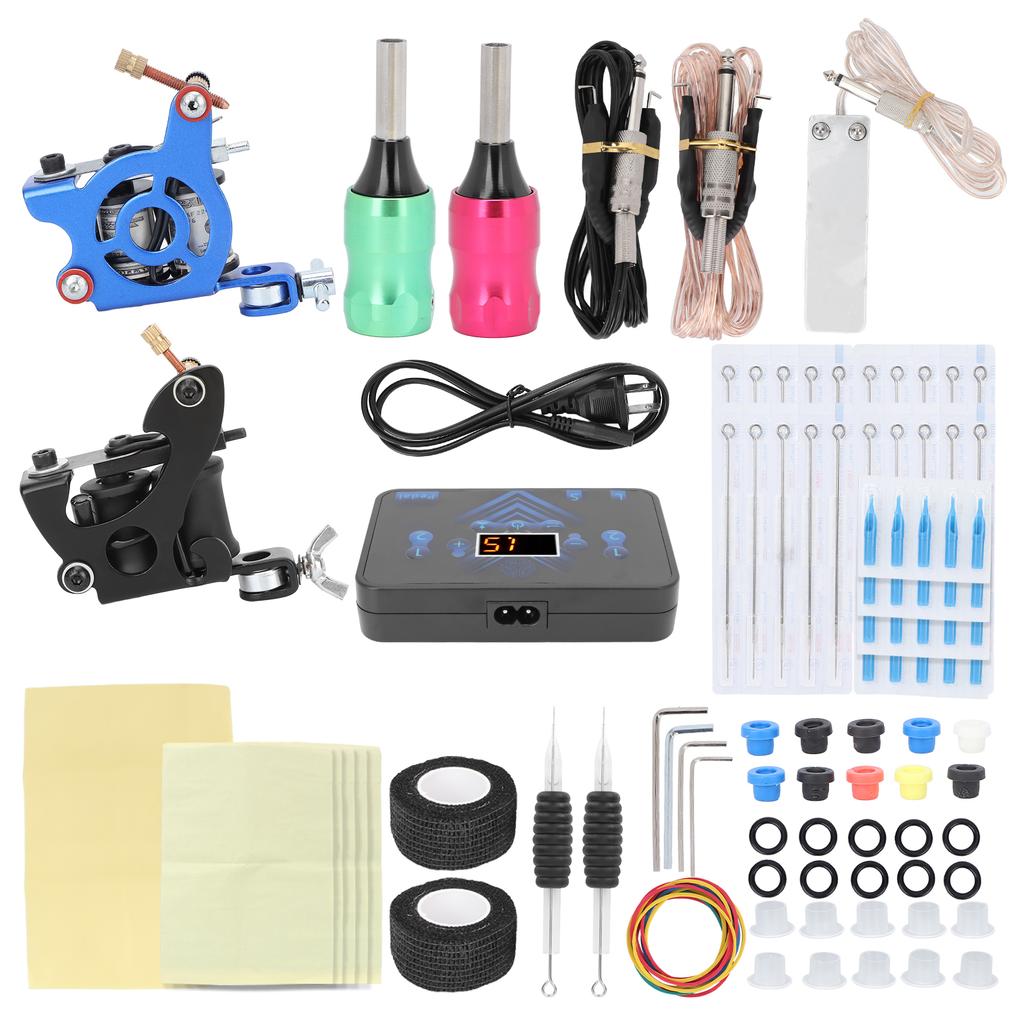 Coil Tattoo Machine Kit Power Supply Clip Cord Foot Pedal Needle Tattoo Practice Tool Set