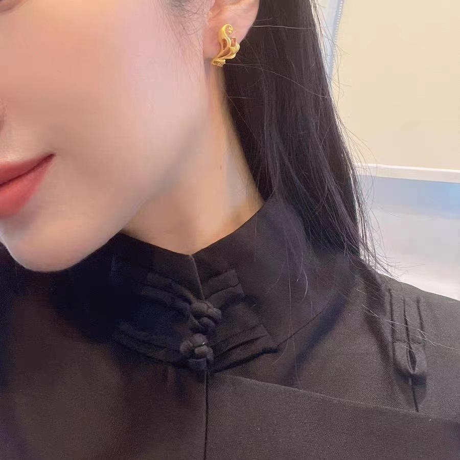 Ancient Gold Fish Tail Stud Earrings: Vibrant Colorful Design for Women