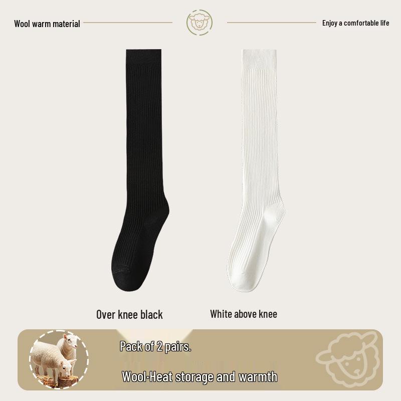 Wool Over-the-Knee Stripe Socks - Slim, Warm, Thigh-Length for Autumn & Winter