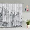 Chinese Style Ink Painting Shower Curtain Landscape Flower Tree Plant Boat Plum Living Room Background Wall Bathroom Screen Hook
