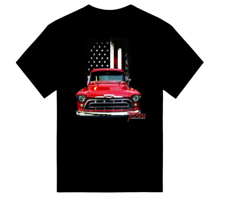 Classic 1957 Chevy Pickup Truck 3100 Patriotic T-Shirt Black Soft Cotton_reprint Unisex T-Shirt XXXL