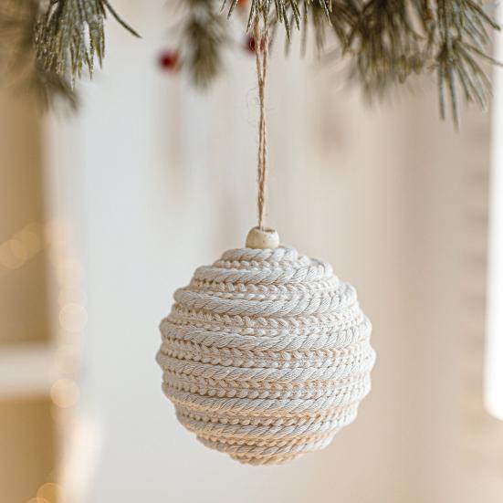 Christmas Ball Ornament Linen Design Rustic Distressed Hanging Ball Xmas Tree Decor Farmhouse Ornament