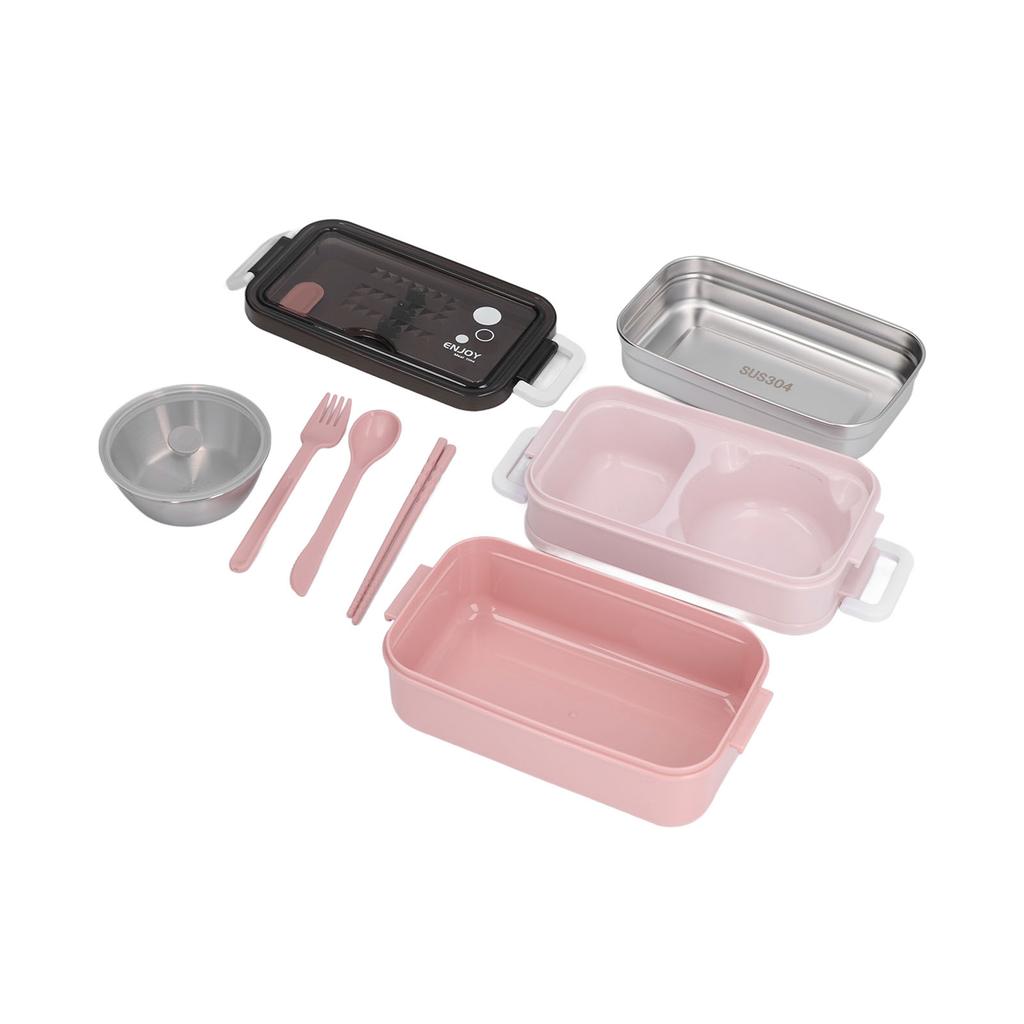 Lunch Box 2 Tier Stackable Container Folding Buckle Stainless Steel Insulated Lunch BoxCoral Pink
