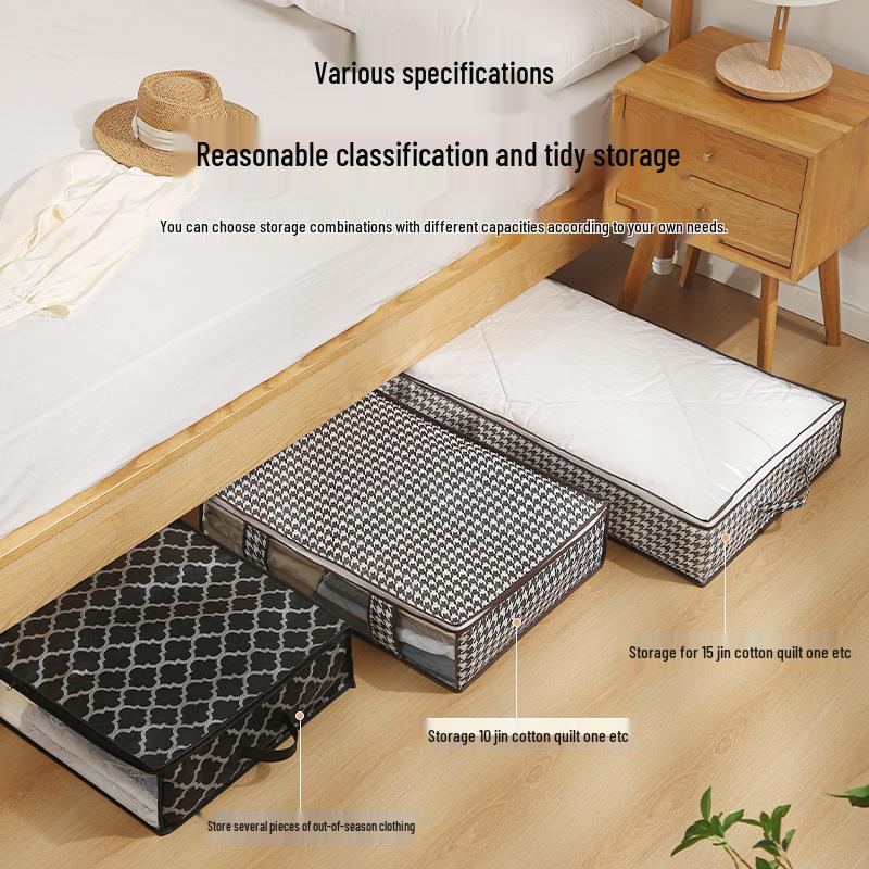 Houndstooth Under-Bed Storage Bag: Dustproof, Large Capacity, Visible Fabric for Clothes & Quilts