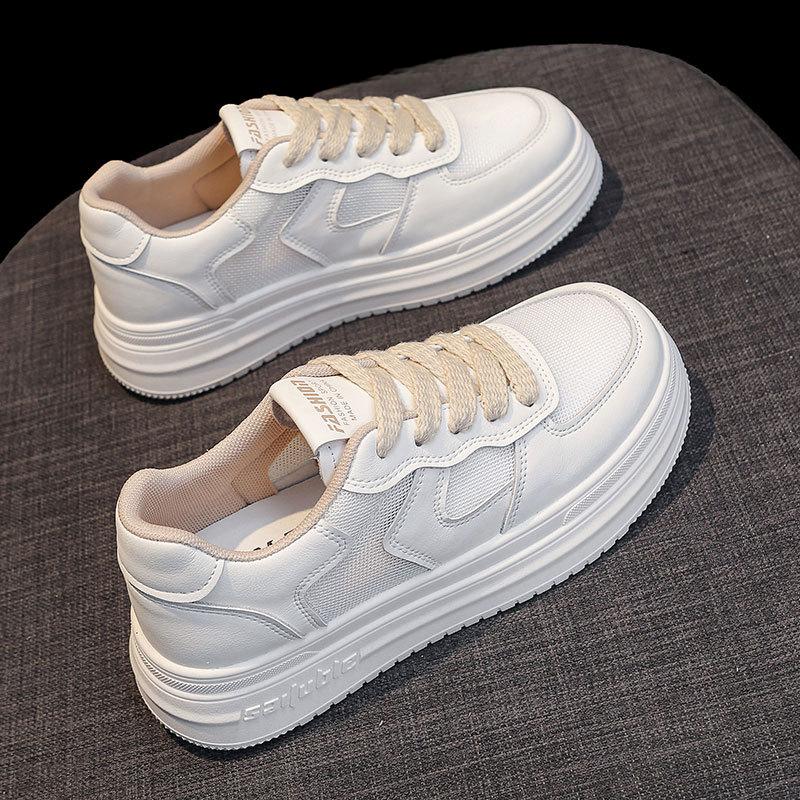 Leder Mesh Atmungsaktiv Sommer Weiße Schuhe Damen Neu Dicke Sohle Höhenerhöhende Board Schuhe Lässiger Sneaker Damen