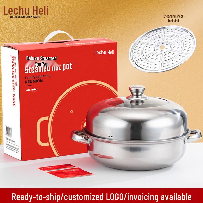

Kai Men Hong 28cm Stainless Steel Double Ear Hot Pot with Steamer Insert 28 cm