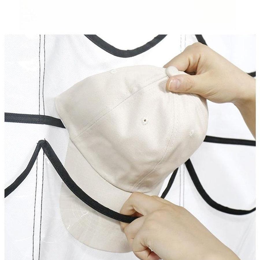 1PC Hat Organiser with Clear Deep Pockets to Display Your Baseball Caps, Baseball Cap Rack with 3 Hooks, 24 or 27 Deep Pockets