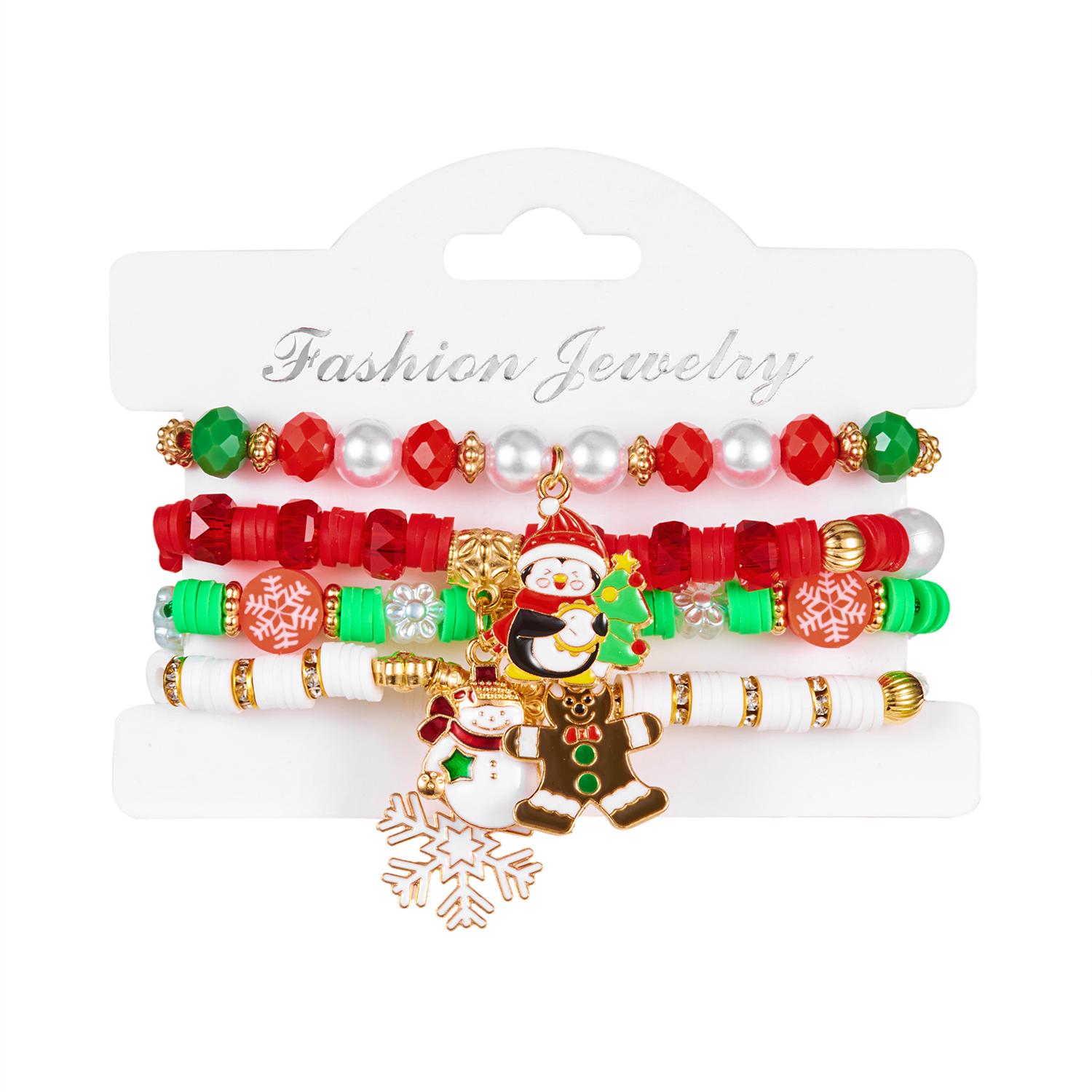 

4Pcs Colorful Christmas Beaded Bracelets Set for Women Cute Santa Claus Xmas Deer Polymer Clay Beads Woven Bangles Girl Jewelry
