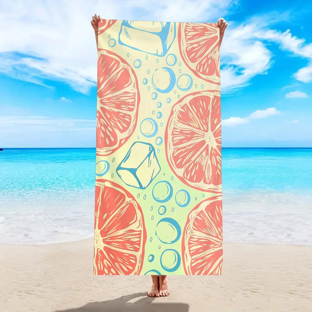 Tropical Lemon Graphic Beach Towel, Soft Microfiber Durable Sand Free, Home Decor Gift, Striped Lemon Print Oversized Bath Towel