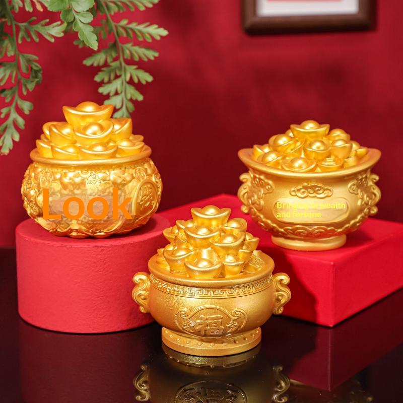 1Pcs Prosperity Sculpture Centerpiece Treasure Basin Statue For Office Shelf Desk Tabletop Art Craft Ornament Home Decorations