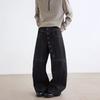 Large size American retro design curved long-breasted jeans men's and women's new trendy brand silhouette scimitar long pants