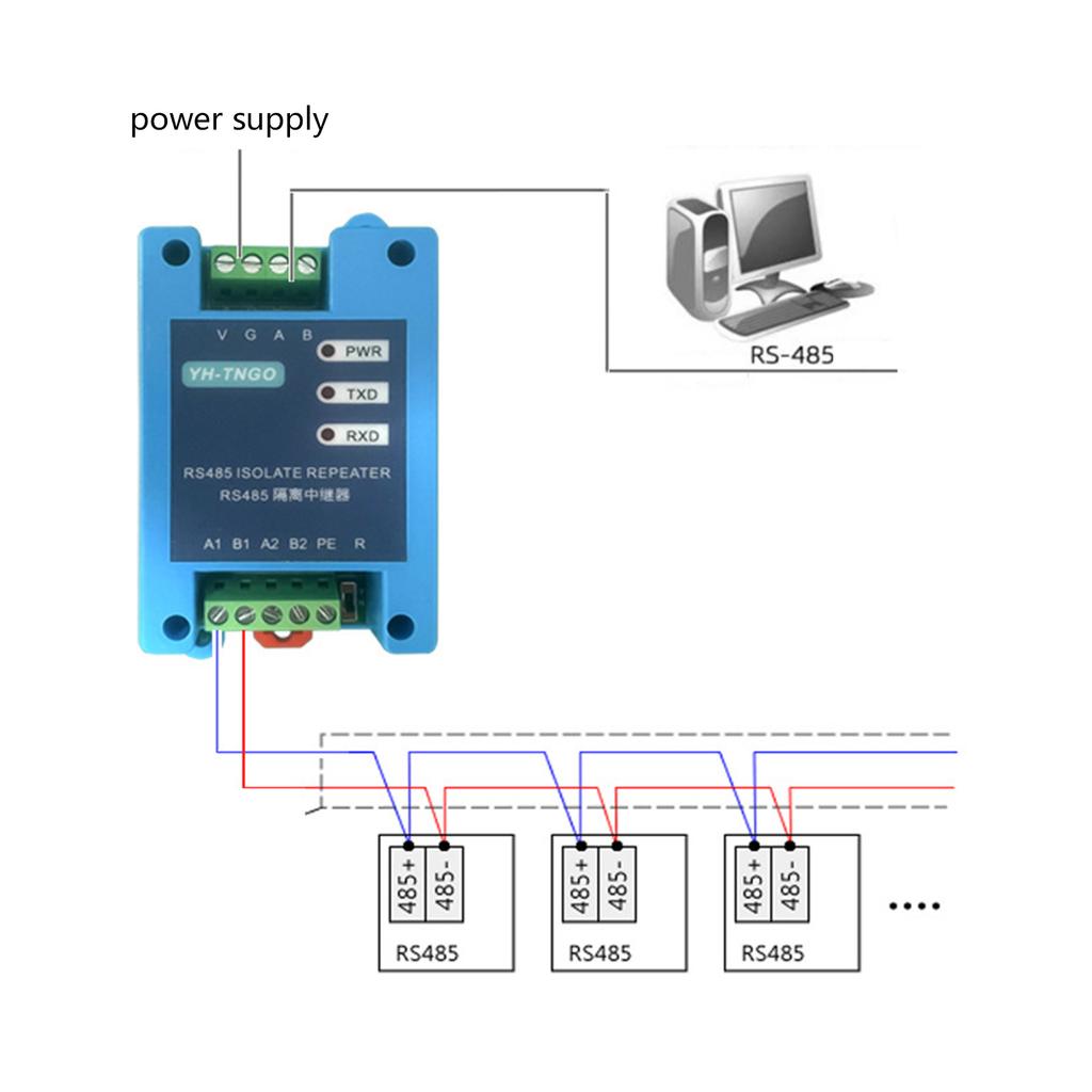 2 Channel RS485 To RS485 Repeater Photoelectric Optocoupler Isolation Industrial Grade Isolated Communication Converter