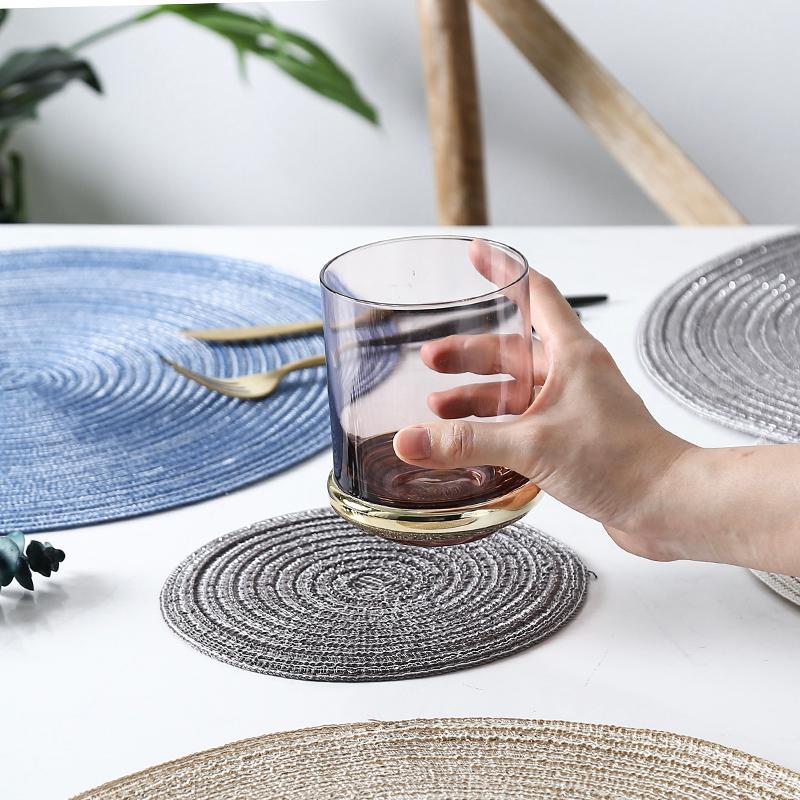 Round Table Mat Woven Ramie Placemats Anti Slip Dining Table Mats Non-Slip Tableware Bowl Pads Kitchen Drink Cup Coasters