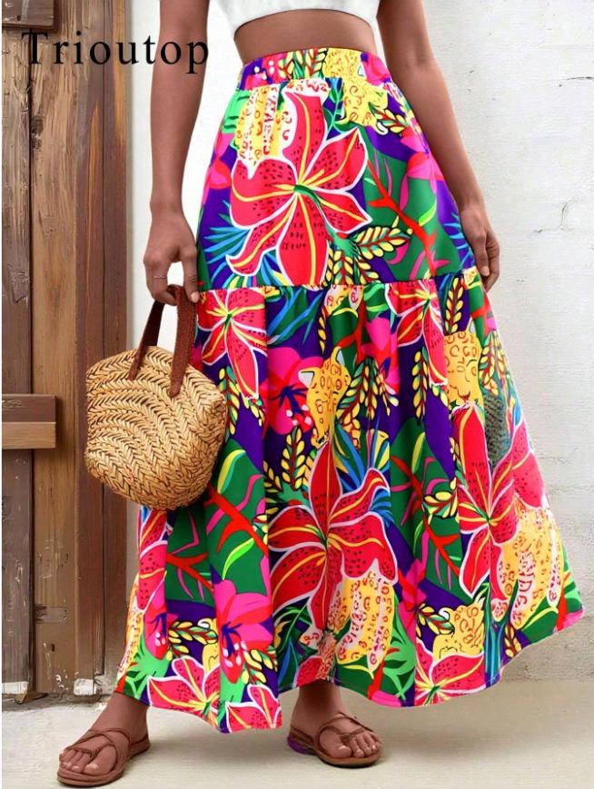 Summer Floral Retro High-Waisted Skirt - European Style Women's Clothing