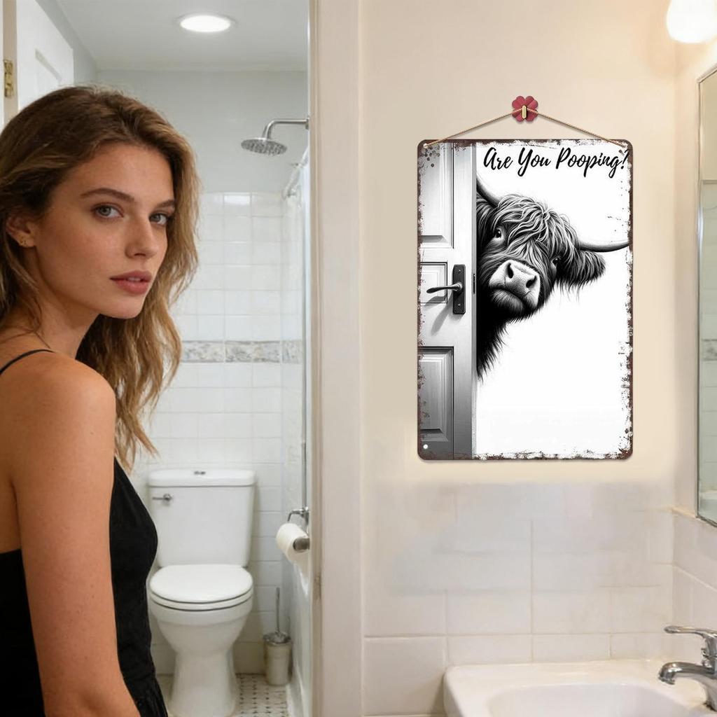 Vintage Cow Bathroom Wall Art Restroom Decoration Humorous Toilet Wall Sign for Bathroom Toilet Apartment Office Hotel Restroom