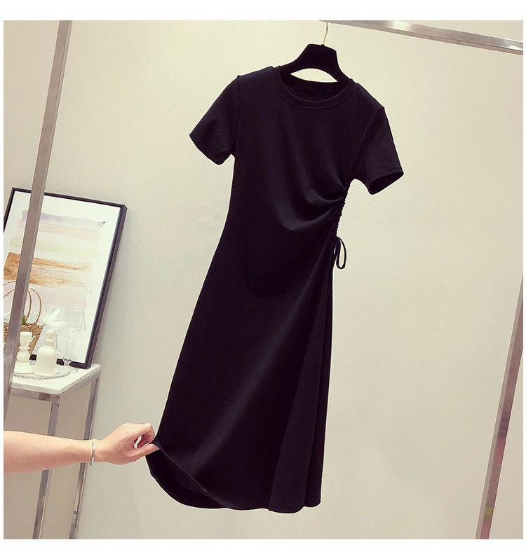 

Avocado green dress summer new ins waist thin drawstring foreign style Korean version student T-shirt skirt children 3XL чорний