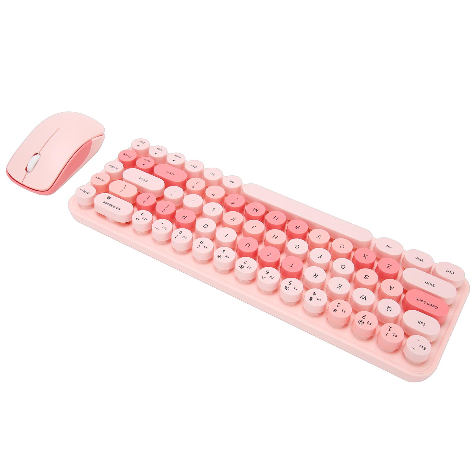 

Клавиатура и мышь 2,4 ГГц беспроводной симпатичный ретро 68 круглых клавиш 3 DPI клавиатура и мышь для розовый
