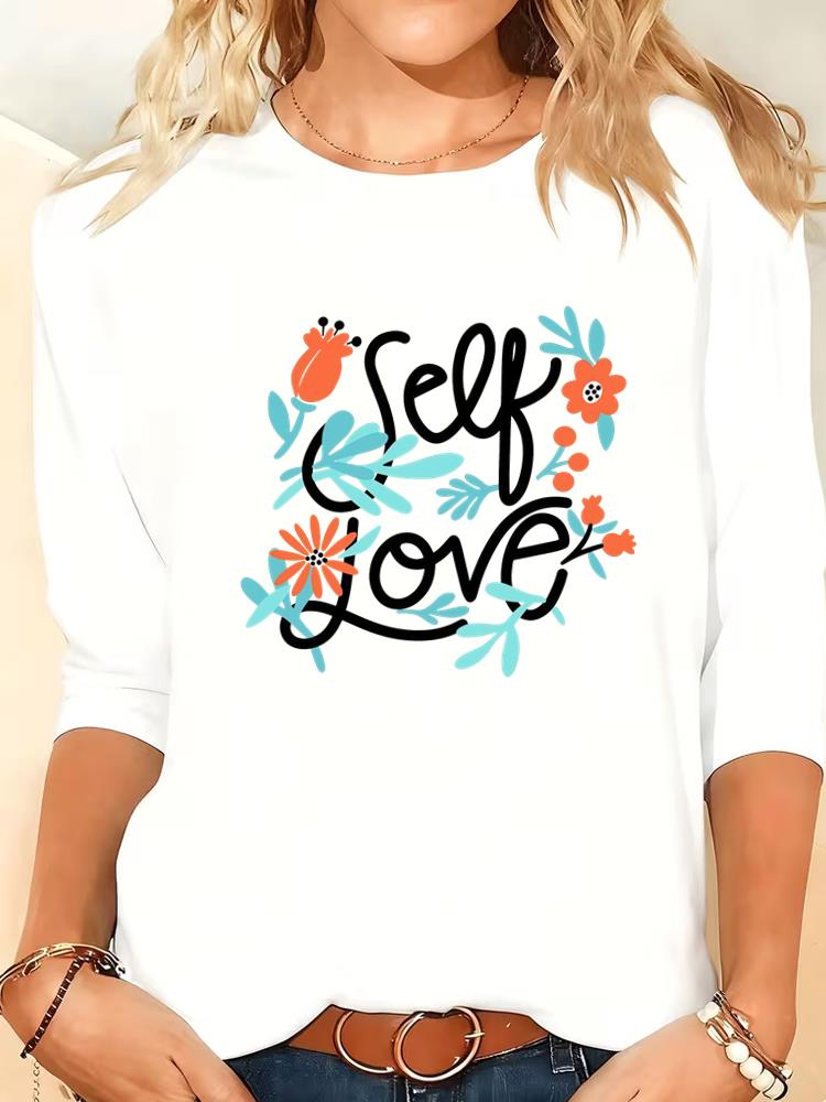 (Asian Size) love letter trend cute Women Clothing Long Sleeve T Shirt Tee Print autumn winter spring Casual Fashion Top o-neck Graphic T-shirts