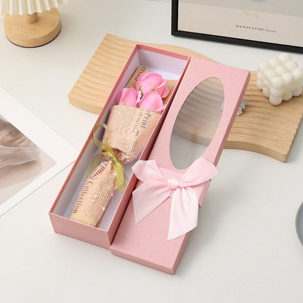 

Коробка для цветов ручной работы Элегантный бант Украшение букета Креативный букет из роз Подарок День рождения розовый