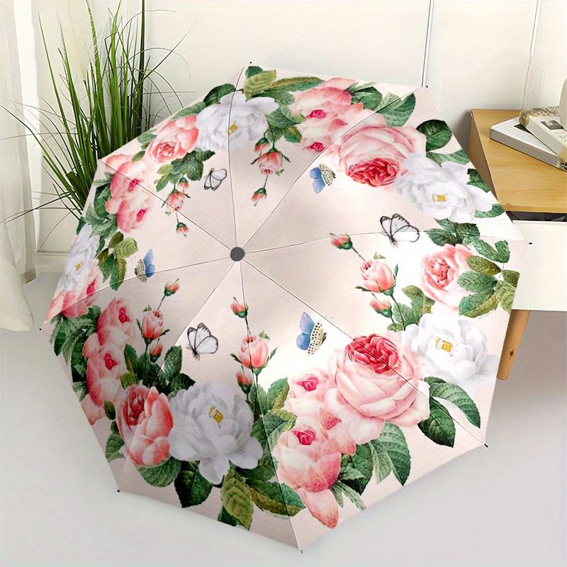 

1pc Automatic Folding Umbrella with Floral Wreath Design - Lightweight Retractable Compact Umbrella with 8-Rib Sturdy Frame, E (as the picture,Iron&8K)