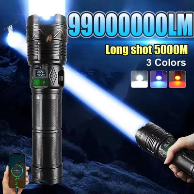 NEW 99000000LM Most Powerful LED Flashlight Rechargeable Type-c Flashlight Long Range Tactical Torch Light For Fishing Hunting