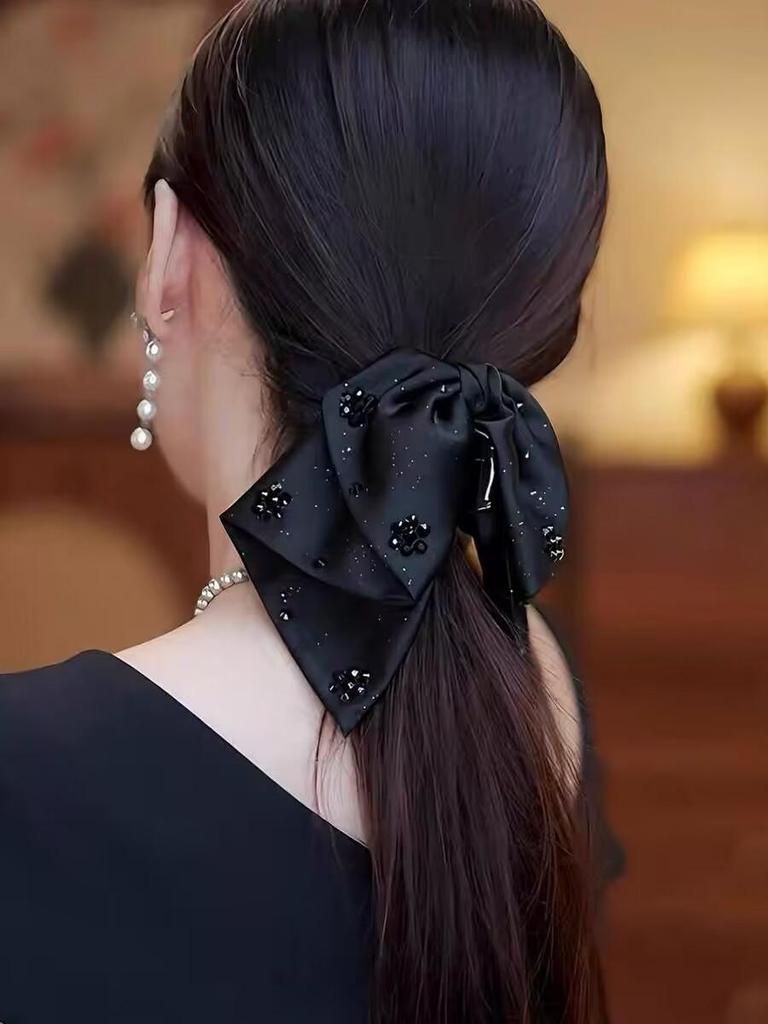 Elegant Retro Satin Bow Hair Clip for Women - Perfect for Low Ponytails and Head Ornaments