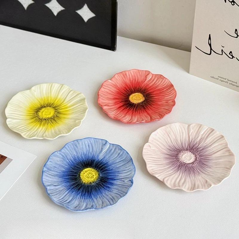 BRFlower-shaped Plate Porcelain Plate Fruit Platter Dessert Tray Colored Daisies Dinner Plates Dishes Sushi Dish RestaurantEY