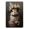 Vintage Easter Bunny Metal Wall Sign, Rabbit Flower Poster for Home Bar Decor
