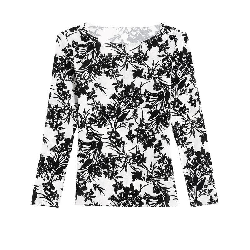 Korean Style Mesh Printed Inner and Outer Bottoming Shirt for Women New Pullover Top Versatile T-shirt