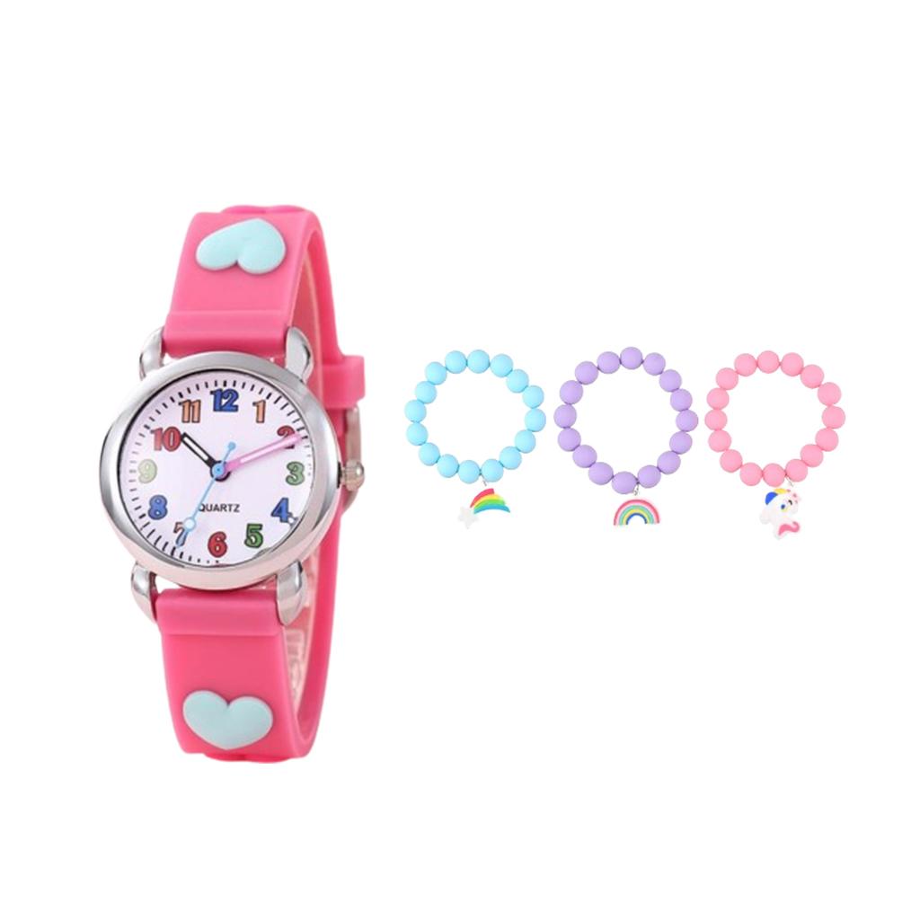 1pc/2pcs/4pcs-Colorful Digital Children's Heart-shaped Watch, Suitable for Christmas Gifts, Watch and Bracelet Sets