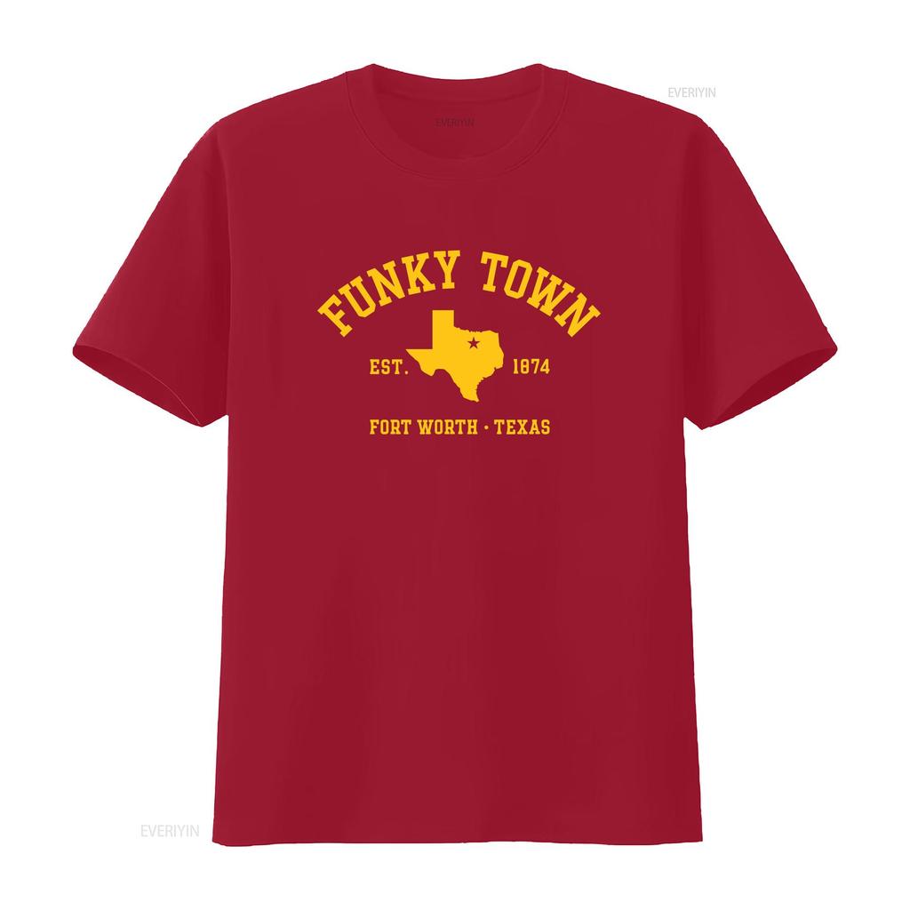 FUNKY TOWN Fort Worth TX Athletic Design T Shirt vintage Washed graphic Top For Everyday Wear fashion Comfortable Soft Stylish