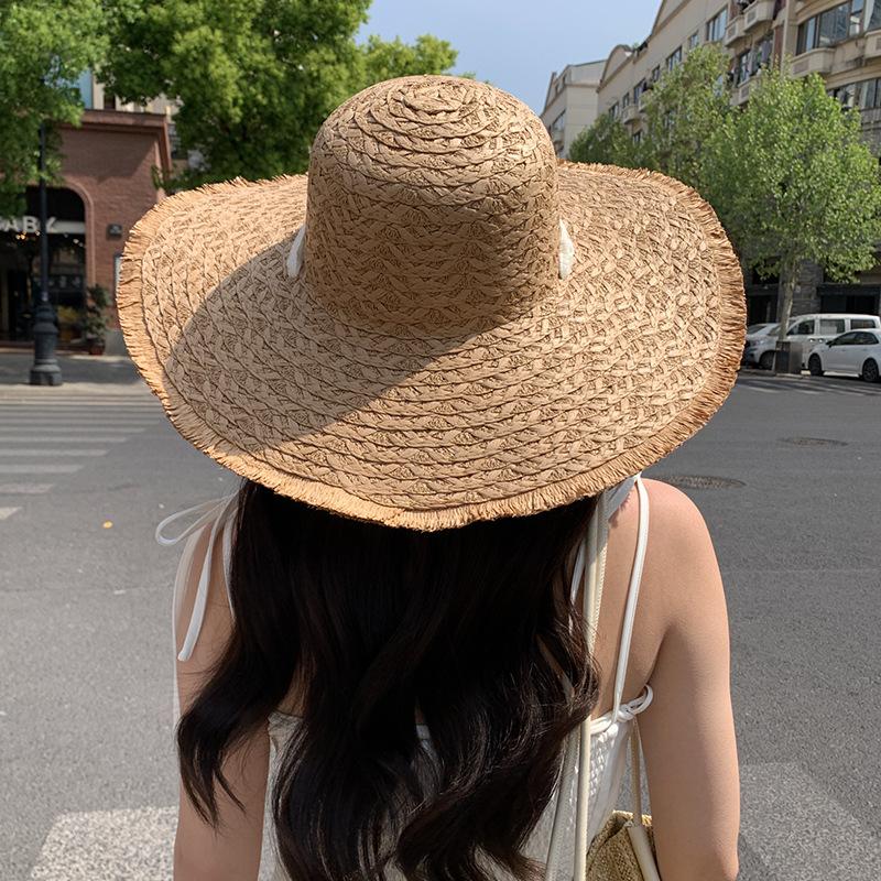 Women's Summer Lace Straw Woven Hat Breathable Sun Protection Hat Beach Vacation Wide Brim Sun Hat