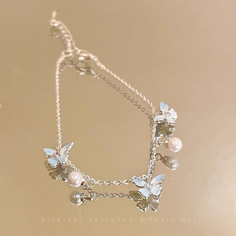 Mint blue butterfly pearl bracelet women's sweet jewelry summer small fresh accessories